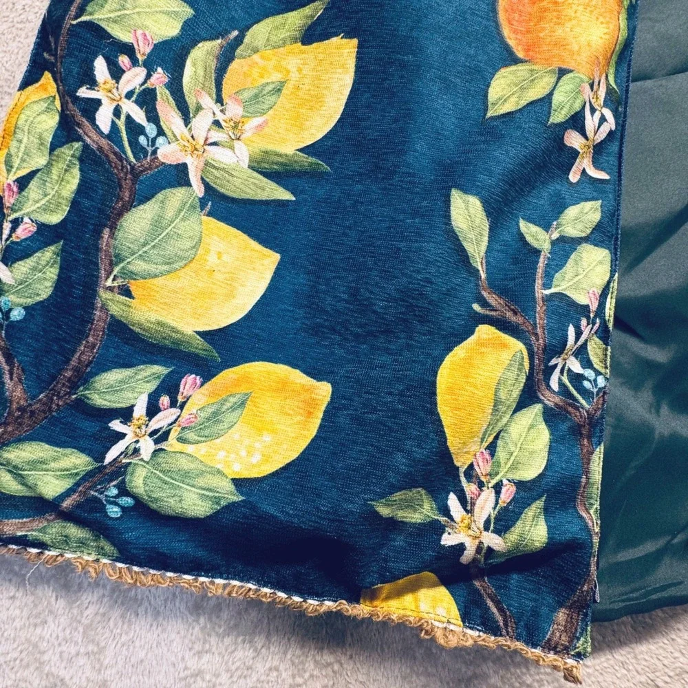 Nicole Miller Home Citrus Fruit‎ Table Runner Lemon Boho Floral Navy Cottagecore